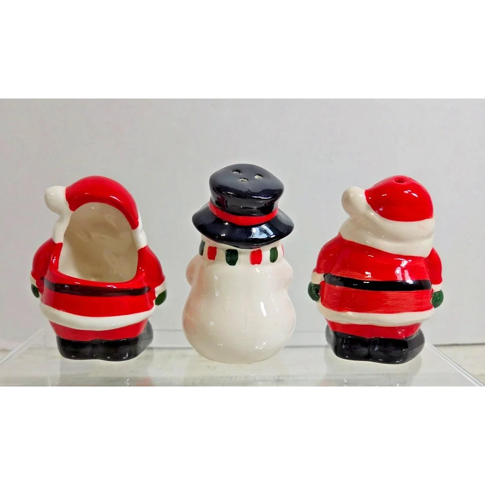 Vintage Ceramic Christmas 3pc Lot Santa Snowman Salt&Pepper Shakers & Toothpick